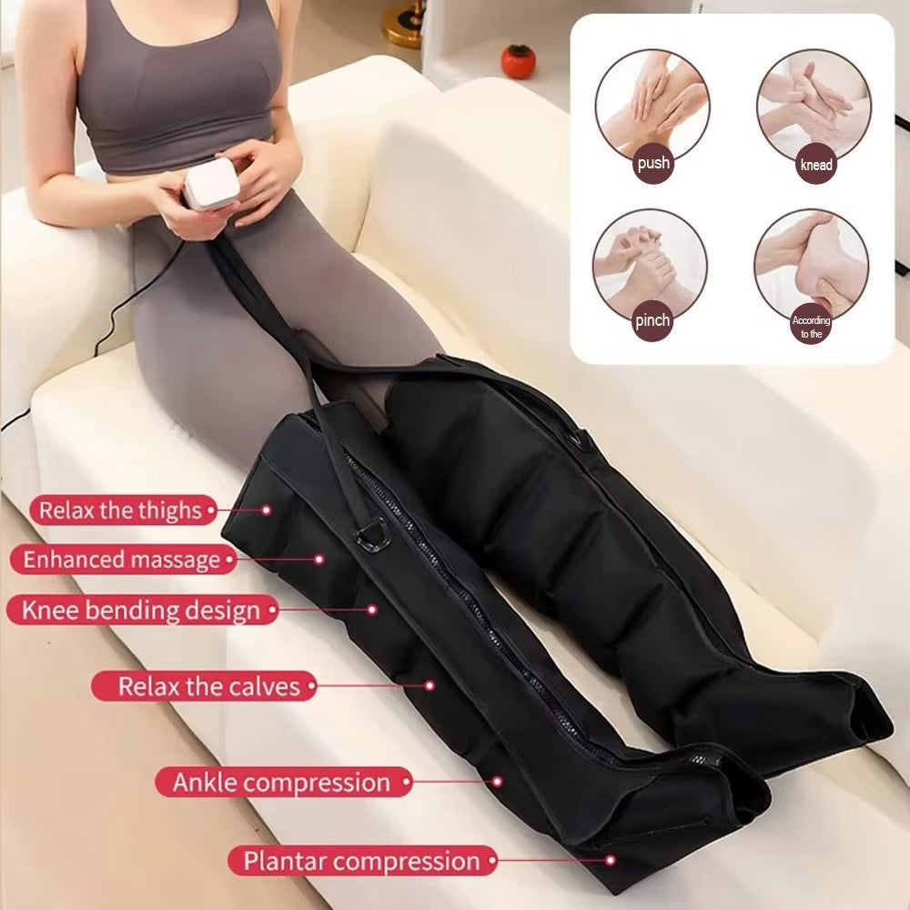 Extended Electric Pneumatic Leg Massager for Comprehensive Thigh, Calf, and Foot Relaxation with Remote Control